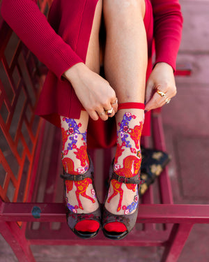 new years eve dress socks Women's Sheer Fashion Socks Bundle | Lunar New Year | Year of the Horse Socks