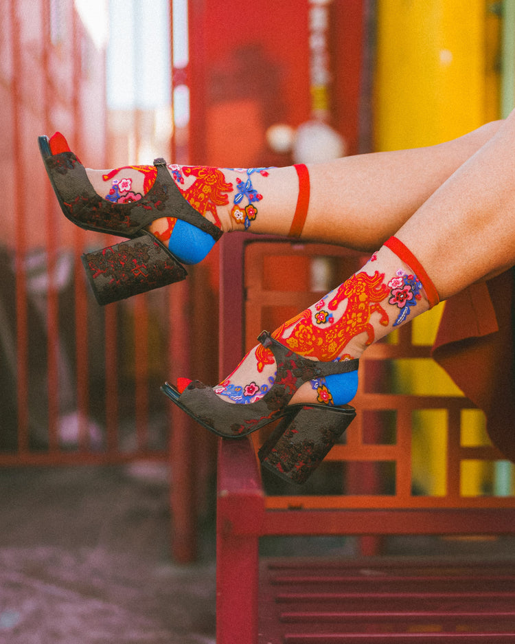 sock candy year of the horse sheer sock lunar new year fashion socks for women socks and heels cute sheer socks