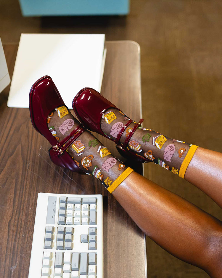 Sock Candy Book Lovers Black Sheer Crew Sock Sheer Socks Fashion Socks Book Socks Cat Socks Cute Socks socks with heels