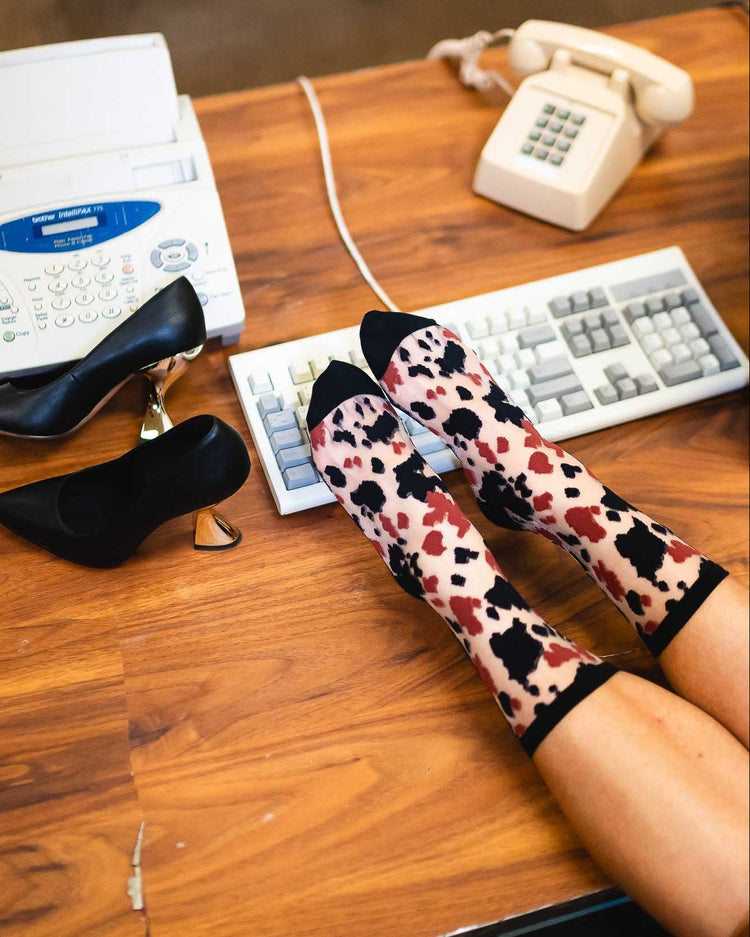Sock Candy Cowgirl Chic Sheer Crew Sock Sheer Socks Fashion Socks Cute Socks Cow Print Socks Cow Socks Animal Print Socks 