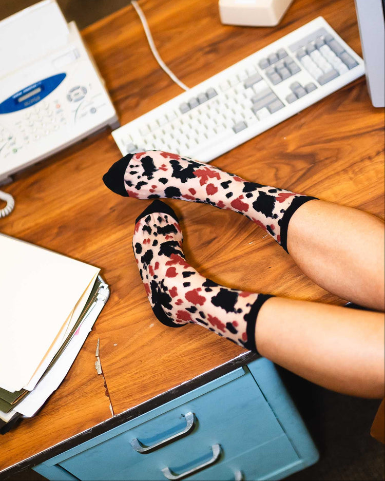 Sock Candy Cowgirl Chic Sheer Crew Sock Sheer Socks Fashion Socks Cute Socks Cow Print Socks Cow Socks Animal Print Socks
