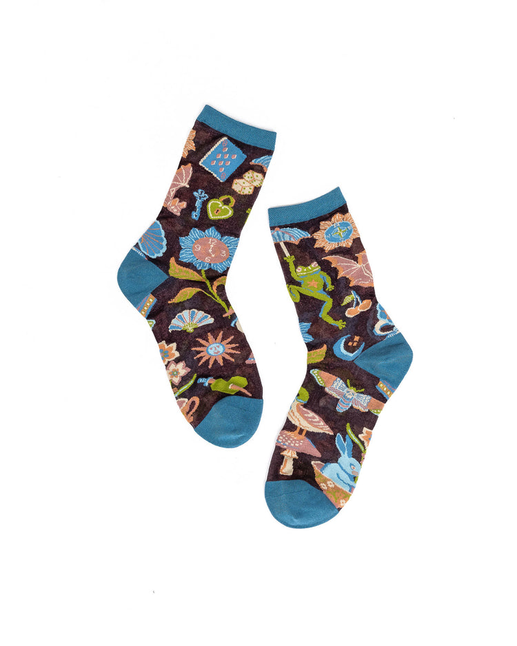 Sock Candy Dark Fairytale Shimmer Sheer Crew Sock Sheer Socks Fashion Socks Fairytale Socks Cute Socks 