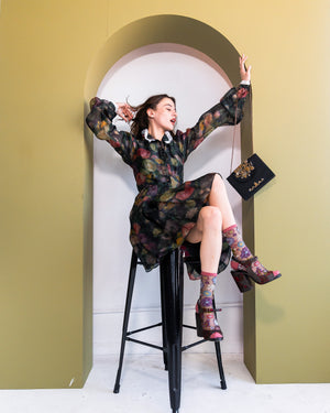 Sock Candy Dark florals black sheer socks fall floral boho socks