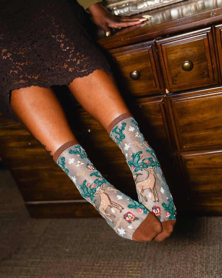 Sock Candy Enchanted Deer Shimmer Sheer Crew Sock Sheer Socks Fashion Socks Cute Socks Deer Socks Whimsical Socks