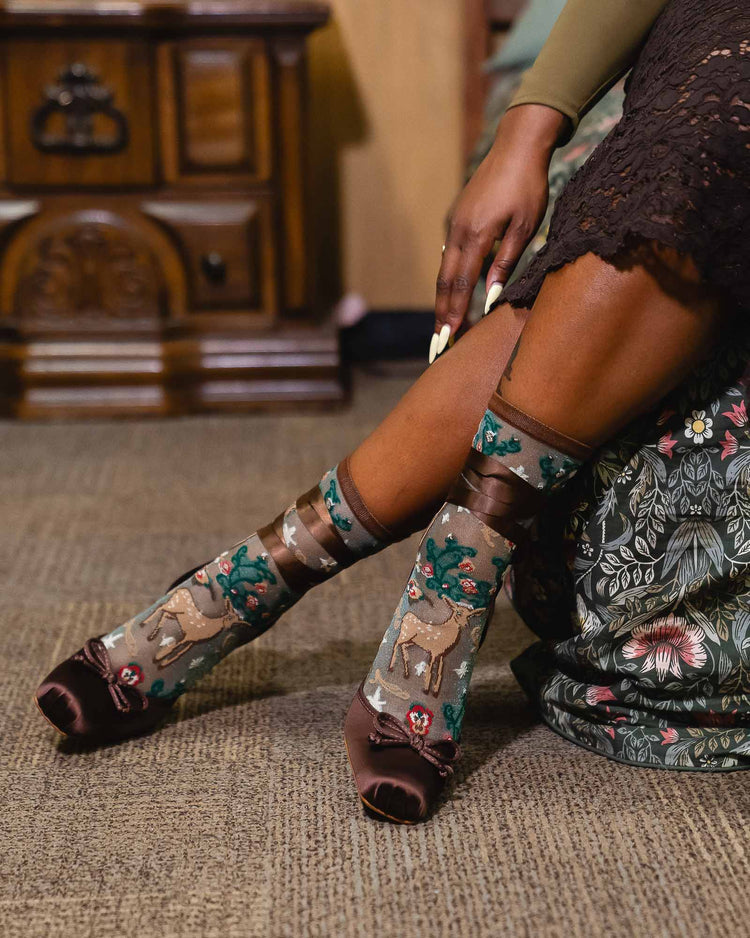 Sock Candy Enchanted Deer Shimmer Sheer Crew Sock Sheer Socks Fashion Socks Cute Socks Deer Socks Whimsical Socks socks with heels