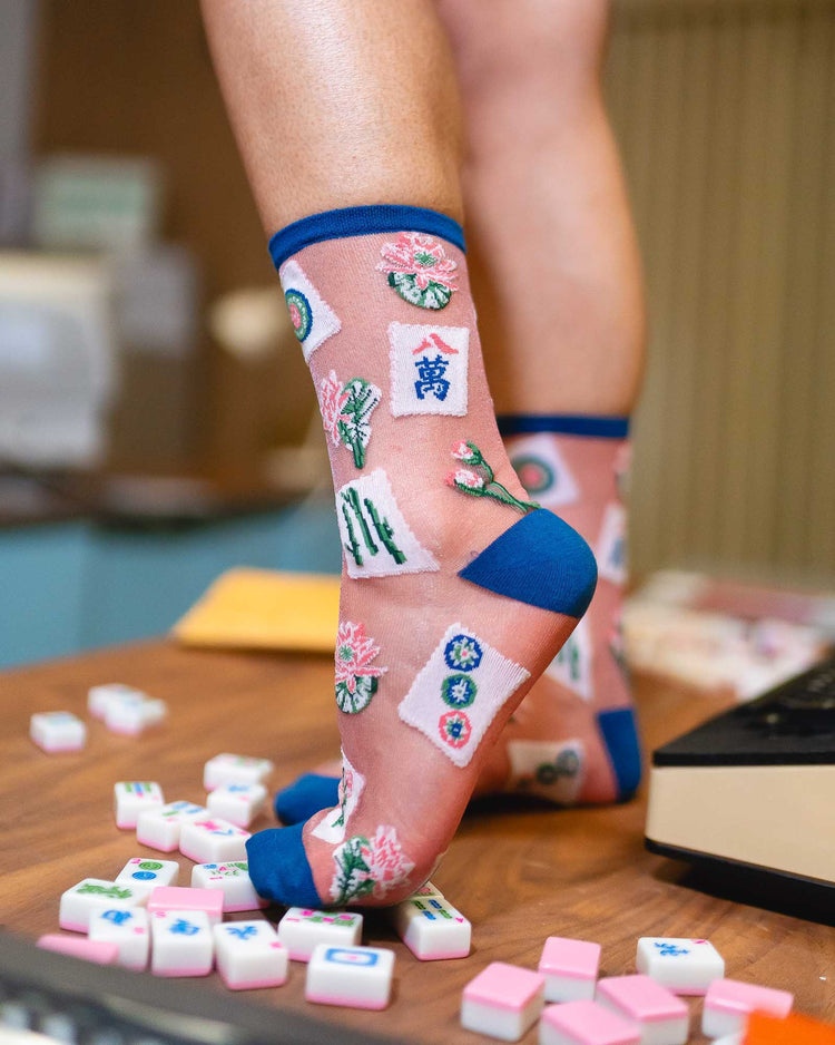 Sock Candy Mahjong Shimmer Sheer Crew Sock Sheer Socks Fashion Socks Mahjong Socks Game Socks Mahjong Gift