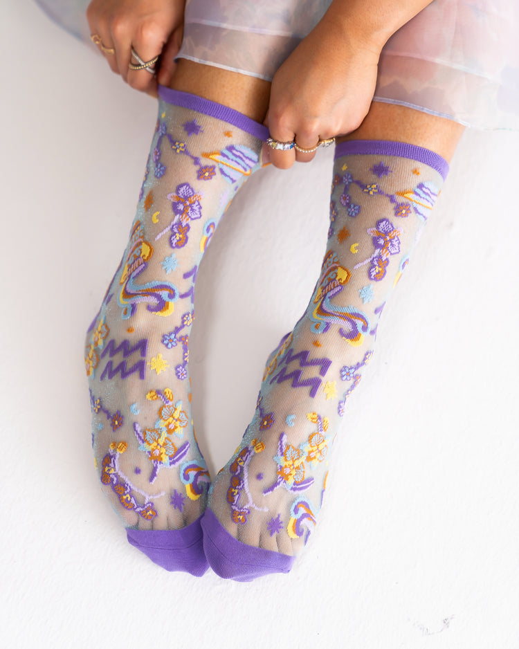 Sock Candy Aquarius Zodiac Shimmer Sheer Crew Sock Sheer Socks Fashion Socks Zodiac Socks Aquarius Socks