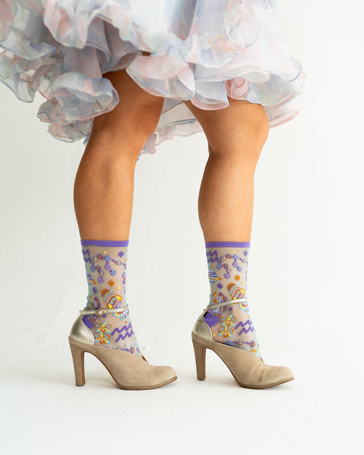 Sock Candy Aquarius Zodiac Shimmer Sheer Crew Sock Sheer Socks Fashion Socks Zodiac Socks Aquarius Socks socks with heels