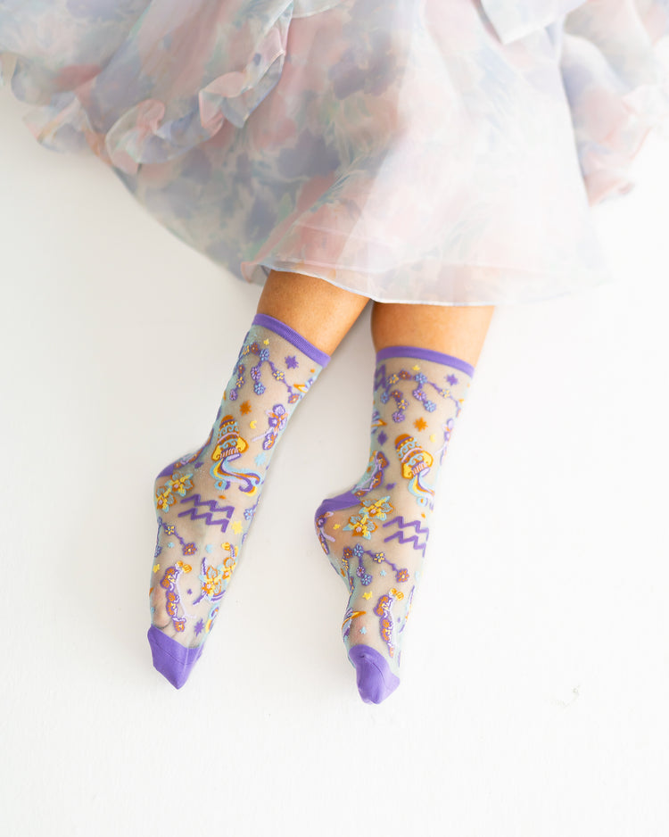 Sock Candy Aquarius Zodiac Shimmer Sheer Crew Sock Sheer Socks Fashion Socks Zodiac Socks Aquarius Socks