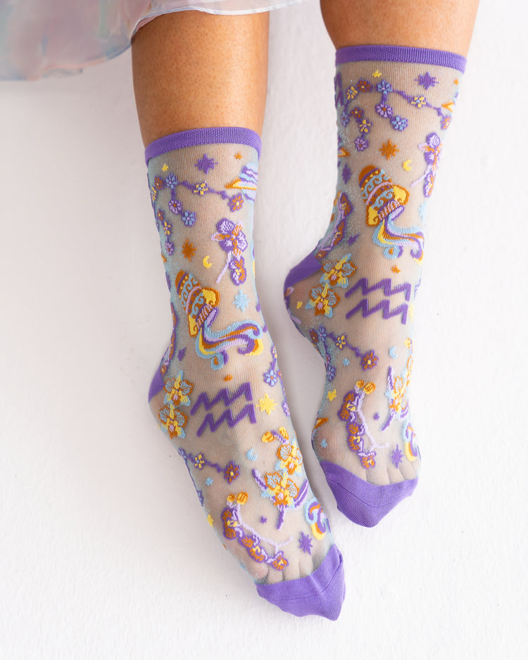 Sock Candy Aquarius Zodiac Shimmer Sheer Crew Sock Sheer Socks Fashion Socks Zodiac Socks Aquarius Socks