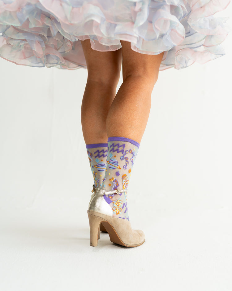 Sock Candy Aquarius Zodiac Shimmer Sheer Crew Sock Sheer Socks Fashion Socks Zodiac Socks Aquarius Socks socks with heels