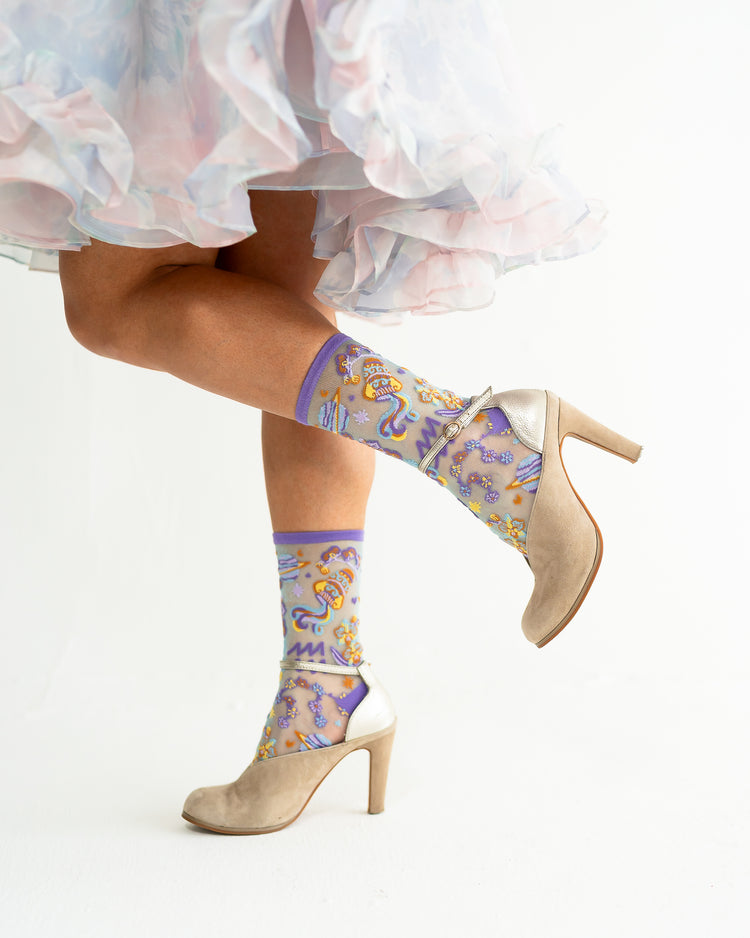 Sock Candy Aquarius Zodiac Shimmer Sheer Crew Sock Sheer Socks Fashion Socks Zodiac Socks Aquarius Socks socks with heels