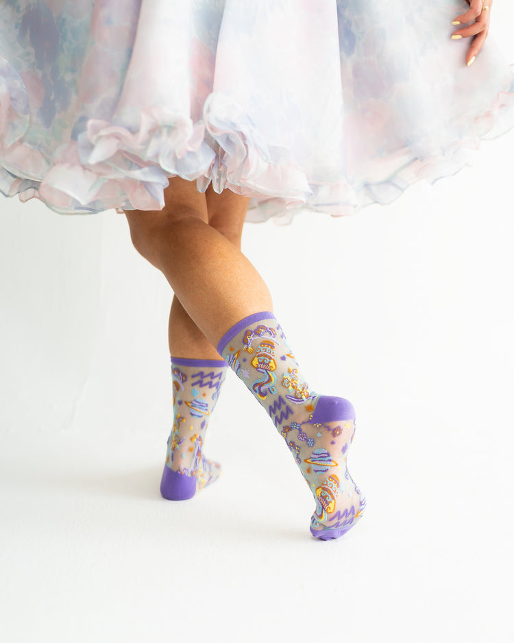 Sock Candy Aquarius Zodiac Shimmer Sheer Crew Sock Sheer Socks Fashion Socks Zodiac Socks Aquarius Socks
