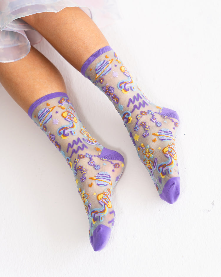 Sock Candy Aquarius Zodiac Shimmer Sheer Crew Sock Sheer Socks Fashion Socks Zodiac Socks Aquarius Socks