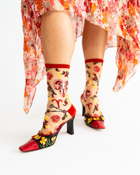 Sock Candy Aries Zodiac Shimmer Sheer Crew Sock Sheer Socks Fashion Socks Zodiac Socks Aries Socks socks with heels