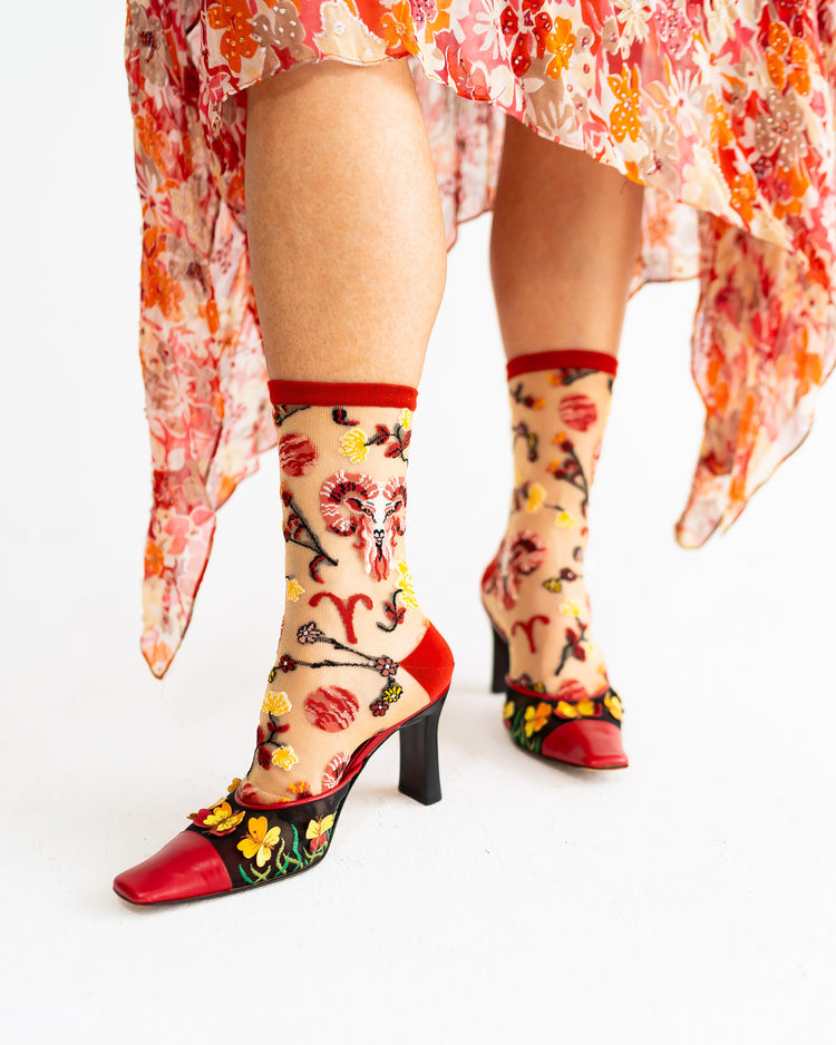 Sock Candy Aries Zodiac Shimmer Sheer Crew Sock Sheer Socks Fashion Socks Zodiac Socks Aries Socks socks with heels