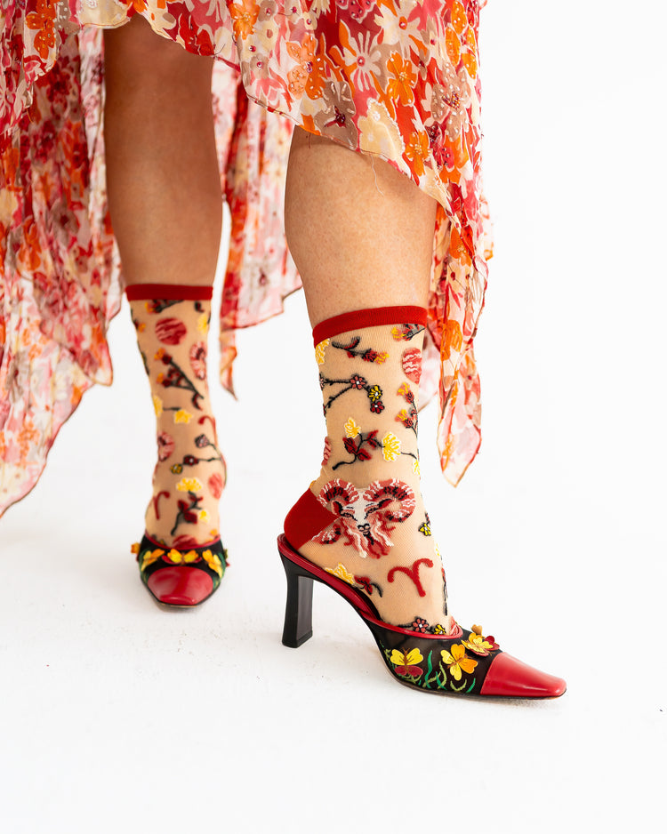 Sock Candy Aries Zodiac Shimmer Sheer Crew Sock Sheer Socks Fashion Socks Zodiac Socks Aries Socks socks with heels