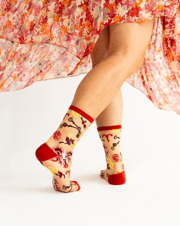 Sock Candy Aries Zodiac Shimmer Sheer Crew Sock Sheer Socks Fashion Socks Zodiac Socks Aries Socks