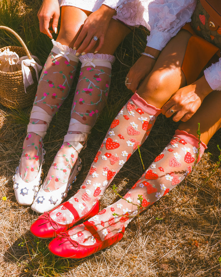 Sock Candy Berries & Blooms Knee High Sheer Socks Bundle Sheer Socks Fashion Socks Whimsical Socks