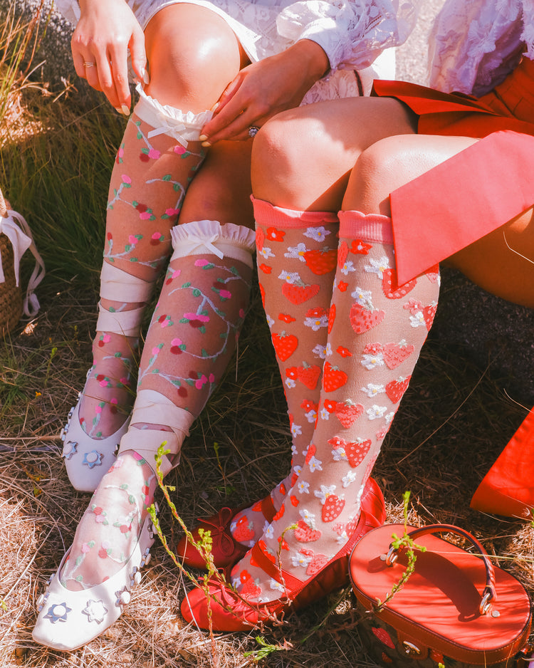 Sock Candy Berries & Blooms Knee High Sheer Socks Bundle Sheer Socks Fashion Socks Whimsical Socks