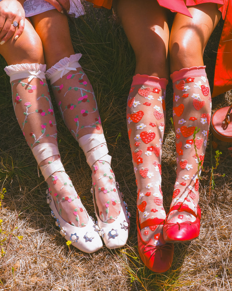 Sock Candy Berries & Blooms Knee High Sheer Socks Bundle Sheer Socks Fashion Socks Whimsical Socks