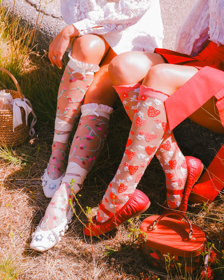Sock Candy Berries & Blooms Knee High Sheer Socks Bundle Sheer Socks Fashion Socks Whimsical Socks