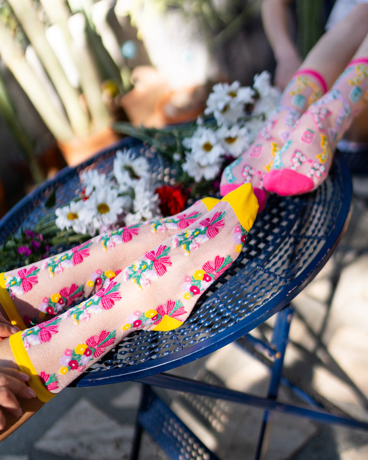 Sock Candy Bouquets All Day Shimmer Sheer Sock sheer socks fashion socks cute socks whimsical socks cottagecore