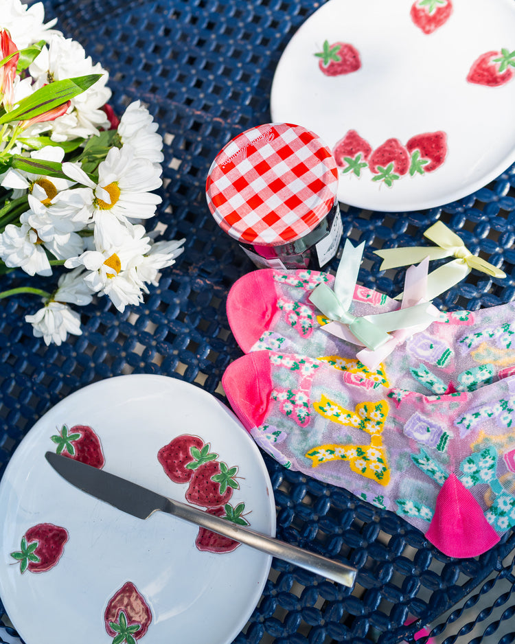 Sock Candy Bows & Jam Shimmer Sheer Crew Sock sheer socks fashion socks spring socks cute socks bow socks whimsical socks cottagecore