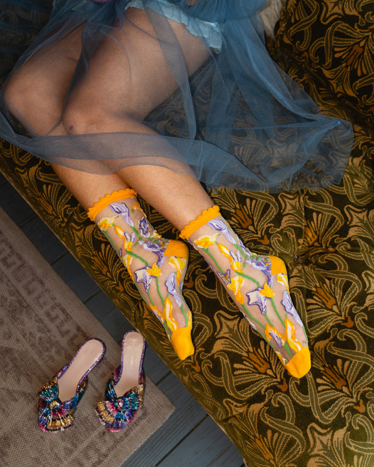 Sock Candy Calla Lily Ruffle Sheer Crew Sock sheer socks fashion socks cute socks