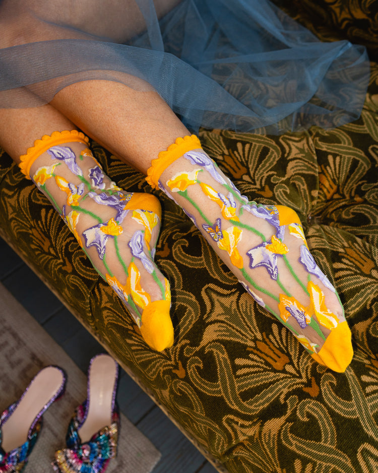 Sock Candy Calla Lily Ruffle Sheer Crew Sock sheer socks fashion socks cute socks