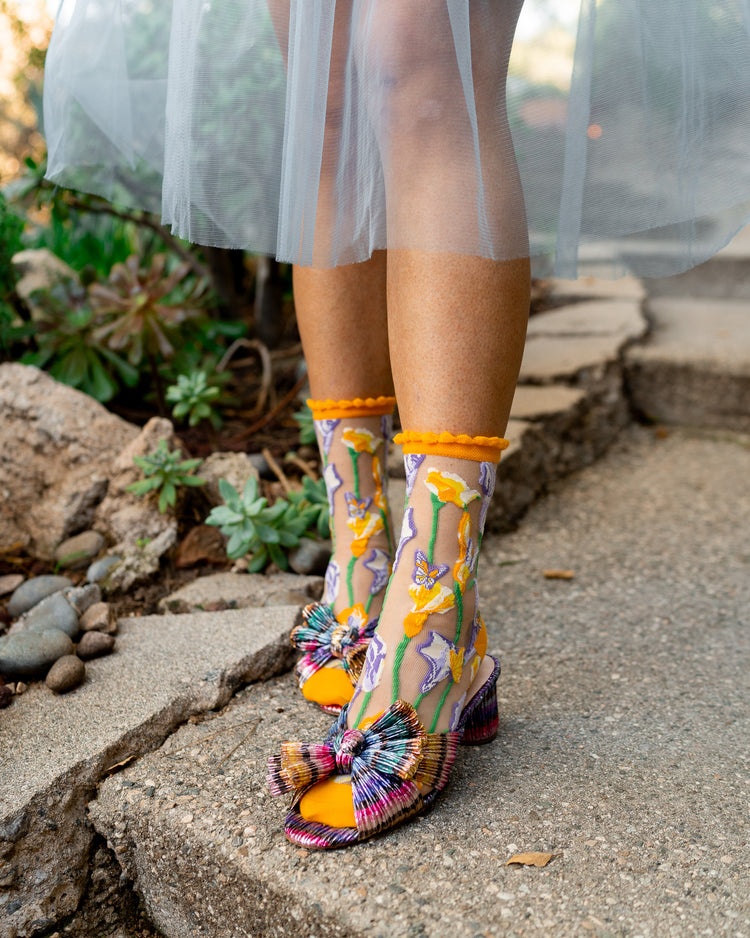 Sock Candy Calla Lily Ruffle Sheer Crew Sock sheer socks fashion socks cute socks socks with heels