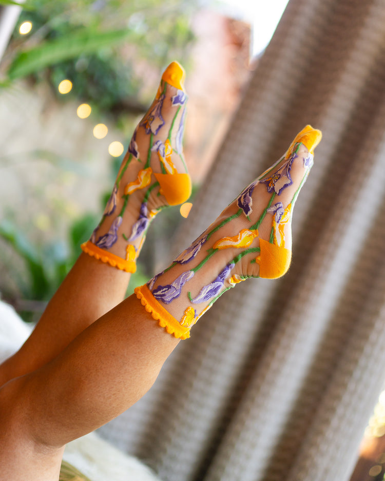Sock Candy Calla Lily Ruffle Sheer Crew Sock sheer socks fashion socks cute socks