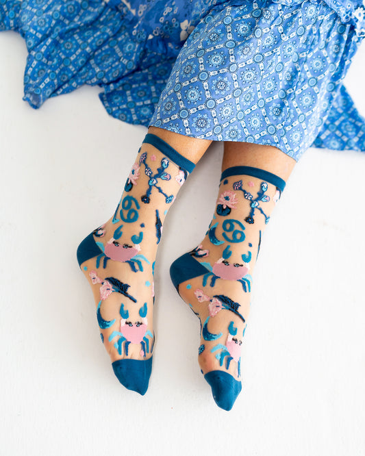 Sock Candy Cancer Zodiac Sheer Crew Sock Sheer Socks Fashion Socks Zodiac Socks Cancer Sign Socks