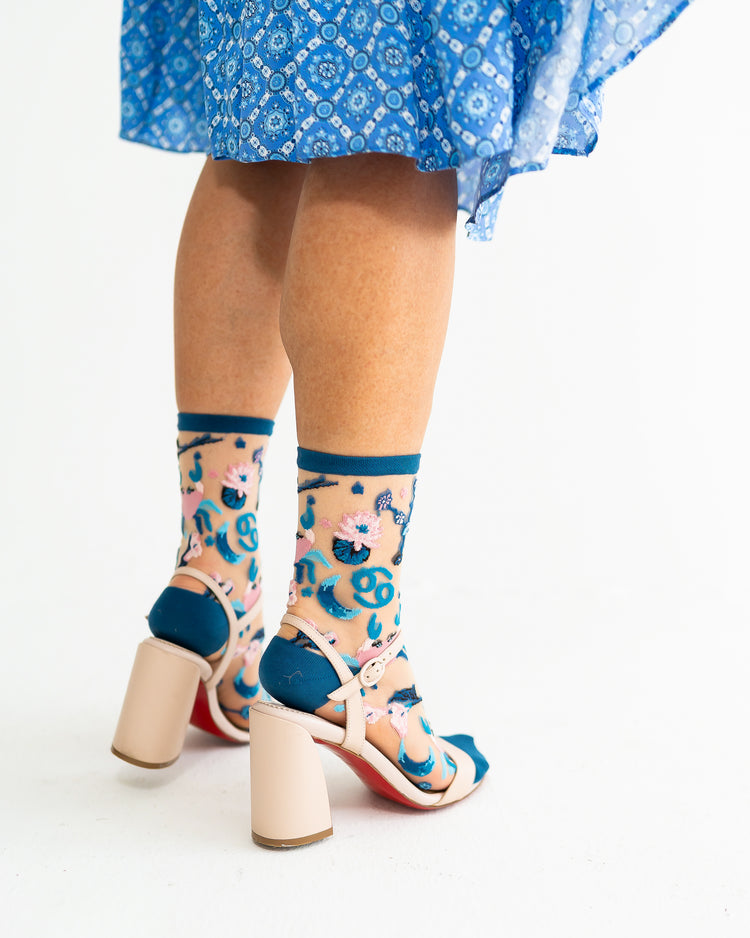 Sock Candy Cancer Zodiac Sheer Crew Sock Sheer Socks Fashion Socks Zodiac Socks Cancer Sign Socks socks with heels
