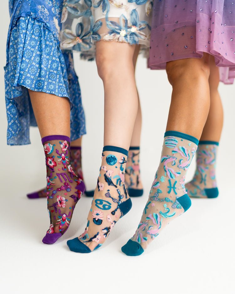 Sock Candy Cancer Zodiac Sheer Crew Sock Sheer Socks Fashion Socks Zodiac Socks Cancer Sign Socks