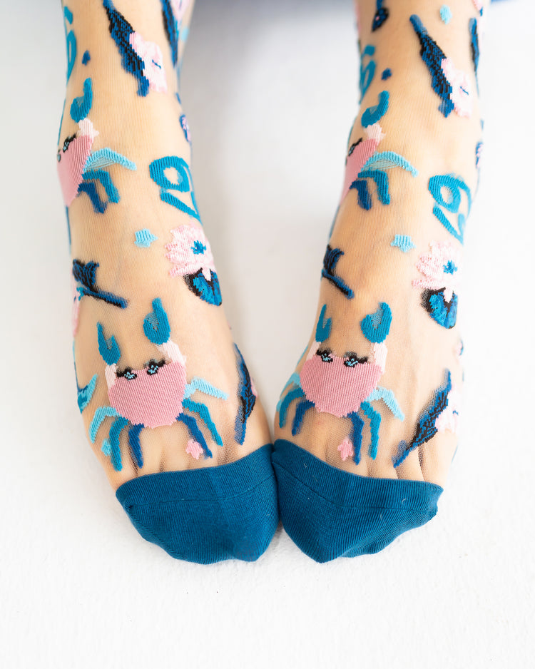 Sock Candy Cancer Zodiac Sheer Crew Sock Sheer Socks Fashion Socks Zodiac Socks Cancer Sign Socks