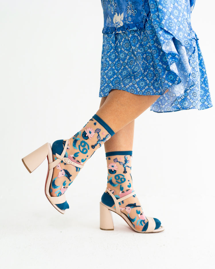 Sock Candy Cancer Zodiac Sheer Crew Sock Sheer Socks Fashion Socks Zodiac Socks Cancer Sign Socks socks with heels