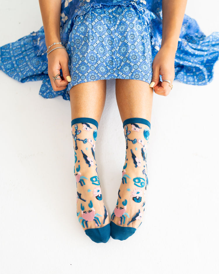 Sock Candy Cancer Zodiac Sheer Crew Sock Sheer Socks Fashion Socks Zodiac Socks Cancer Sign Socks