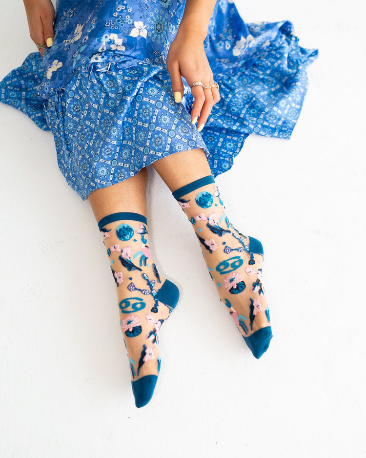 Sock Candy Cancer Zodiac Sheer Crew Sock Sheer Socks Fashion Socks Zodiac Socks Cancer Sign Socks