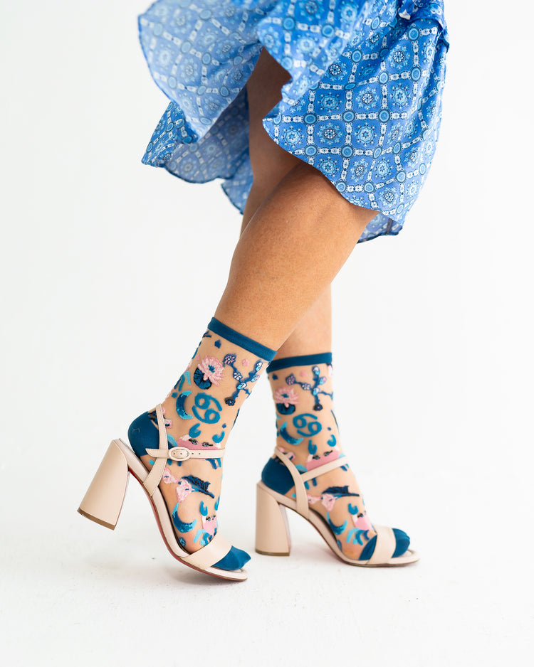 Sock Candy Cancer Zodiac Sheer Crew Sock Sheer Socks Fashion Socks Zodiac Socks Cancer Sign Socks socks with heels