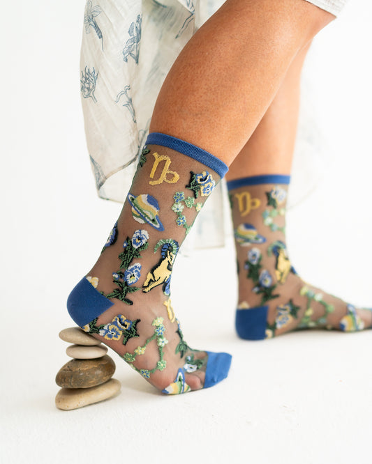 Sock Candy Capricorn Zodiac Shimmer Sheer Crew Sock Sheer Socks Fashion Socks Zodiac Socks Capricorn Socks