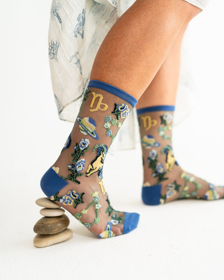 Sock Candy Capricorn Zodiac Shimmer Sheer Crew Sock Sheer Socks Fashion Socks Zodiac Socks Capricorn Socks