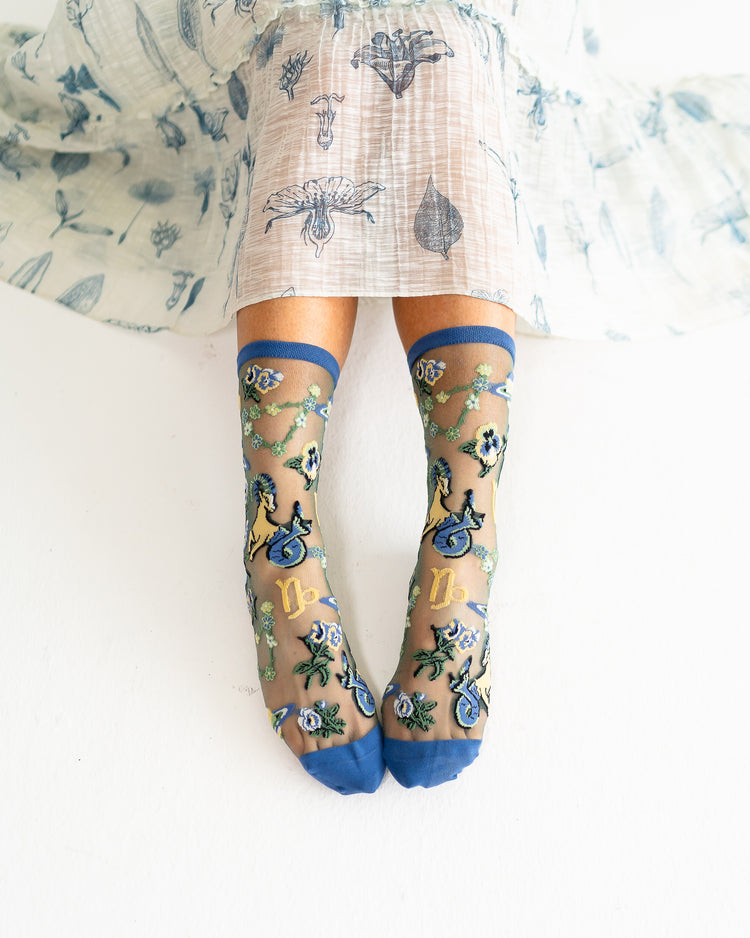 Sock Candy Capricorn Zodiac Shimmer Sheer Crew Sock Sheer Socks Fashion Socks Zodiac Socks Capricorn Socks 