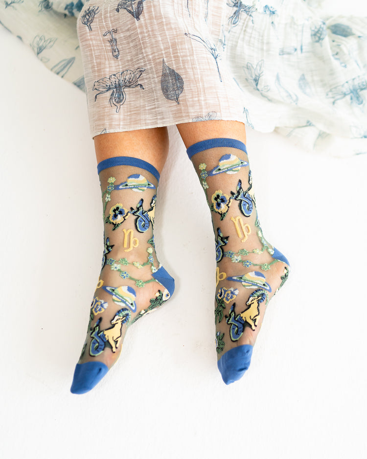 Sock Candy Capricorn Zodiac Shimmer Sheer Crew Sock Sheer Socks Fashion Socks Zodiac Socks Capricorn Socks 