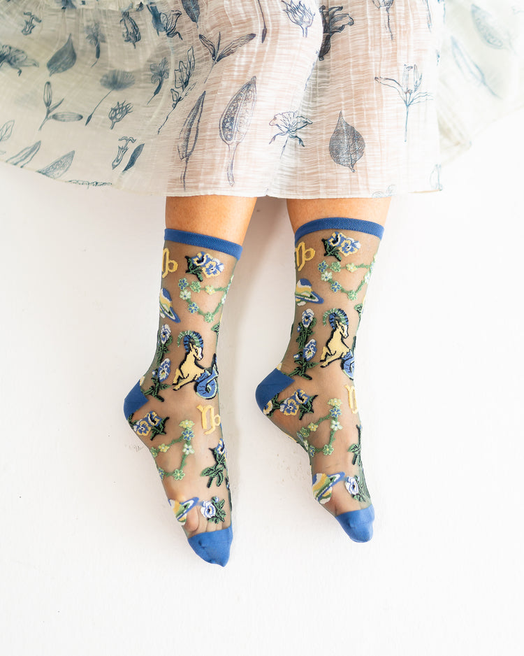 Sock Candy Capricorn Zodiac Shimmer Sheer Crew Sock Sheer Socks Fashion Socks Zodiac Socks Capricorn Socks 