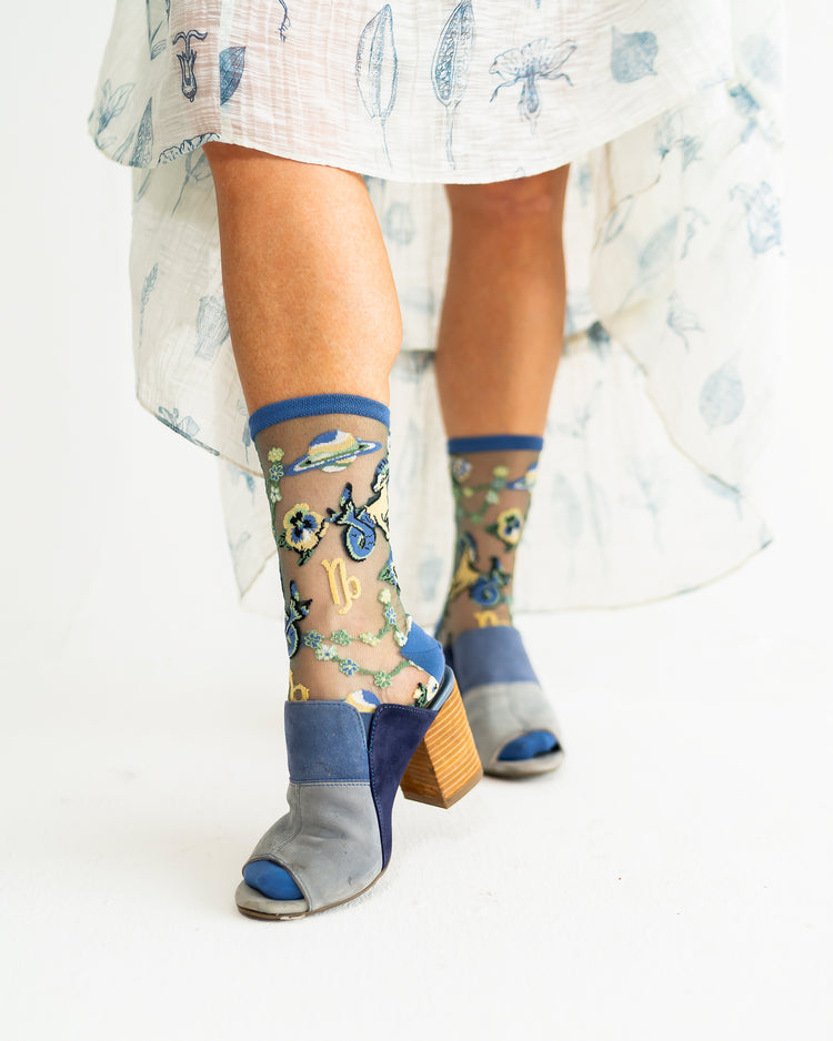 Sock Candy Capricorn Zodiac Shimmer Sheer Crew Sock Sheer Socks Fashion Socks Zodiac Socks Capricorn Socks socks with heels