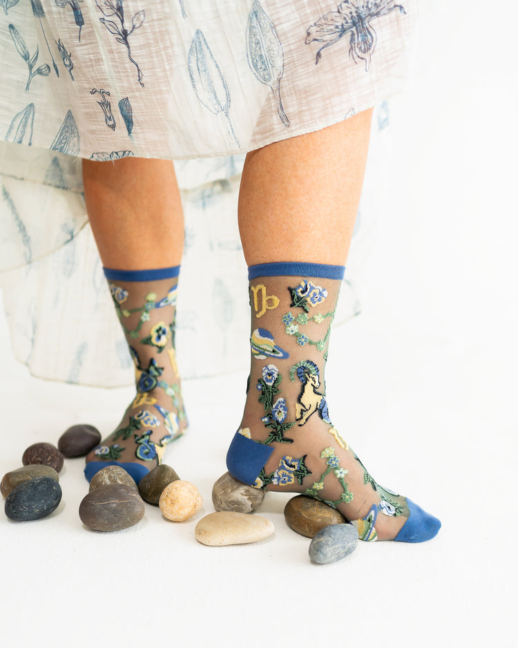 Sock Candy Capricorn Zodiac Shimmer Sheer Crew Sock Sheer Socks Fashion Socks Zodiac Socks Capricorn Socks 