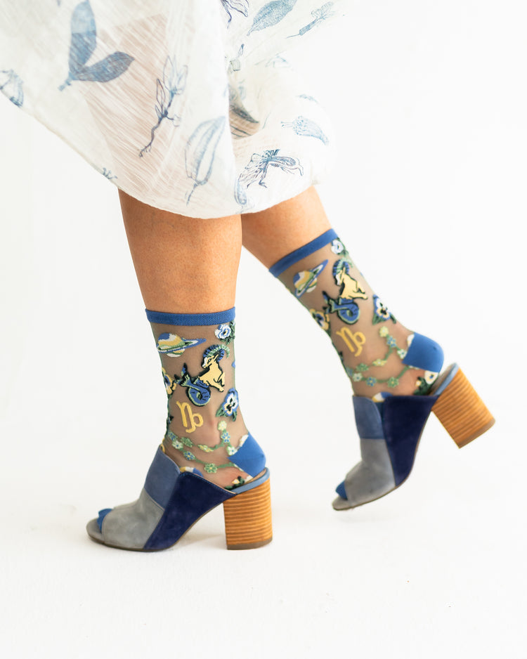 Sock Candy Capricorn Zodiac Shimmer Sheer Crew Sock Sheer Socks Fashion Socks Zodiac Socks Capricorn Socks socks with heels