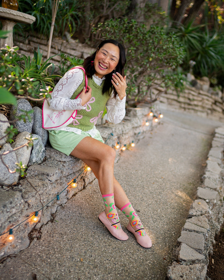 Sock Candy Flamingo Floral Sheer Crew Sock sheer socks fashion socks cute socks whimsical socks socks with flats