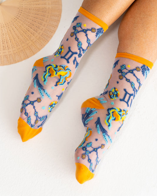 Sock Candy Gemini Zodiac Shimmer Sheer Crew Sock Sheer Socks Fashion Socks Zodiac Socks Gemini Socks